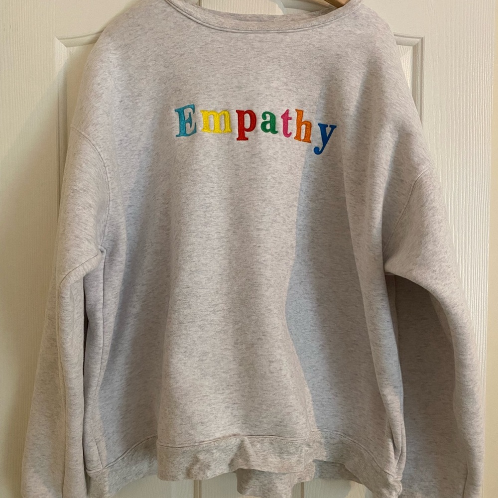 Gray Sweatshirt with Colorful 'Empathy' Embroidery